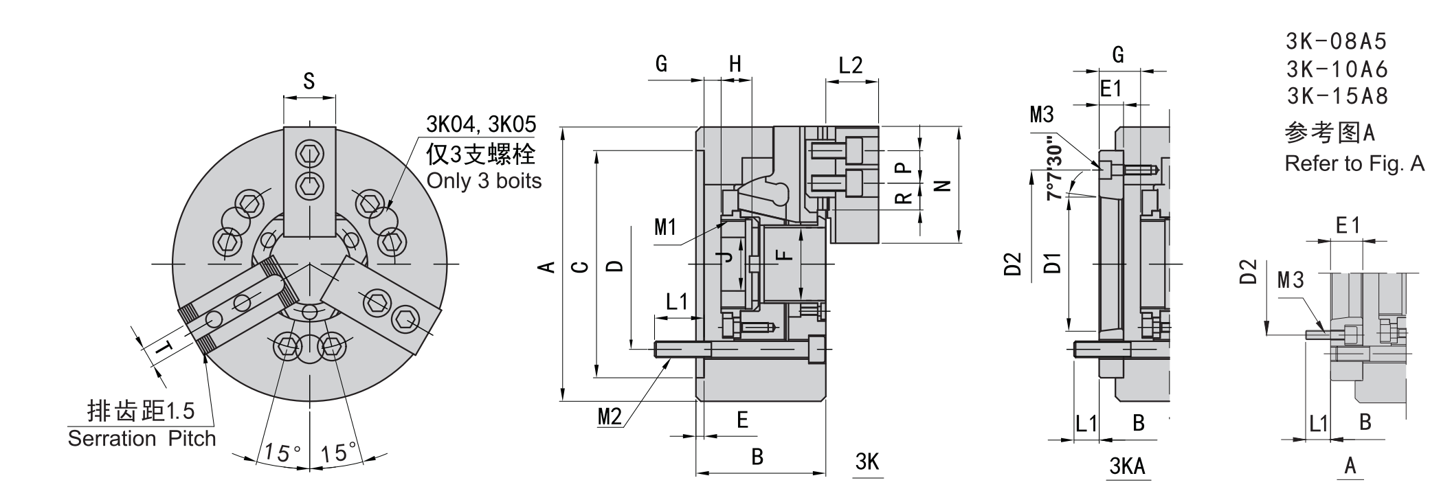 三爪中空液压卡盘参数图